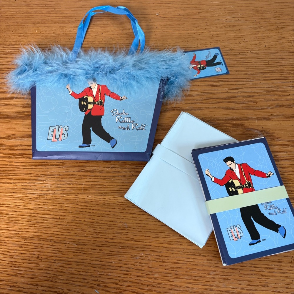 Elvis Presley Shake Rattle and Roll Note Cards with Feather Trim Gift Bag 2006